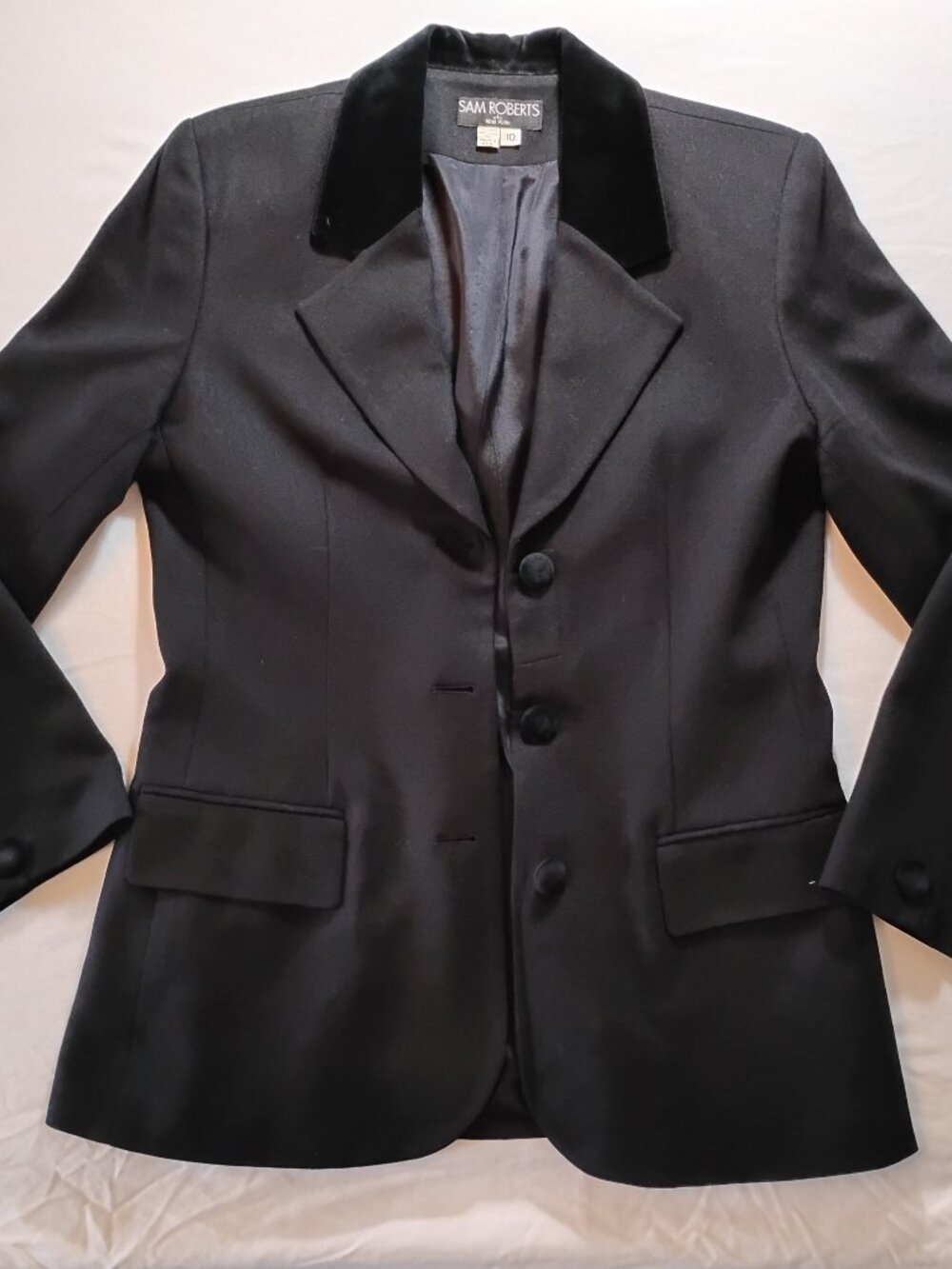 Sam Roberts New York Black Wool Blazer Velvet Collar Women's 10